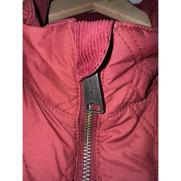 Carhartt Women's Large L Quilted Vest Corduroy Plaid Lined Maroon Burgundy Zip - Picture 4 of 10